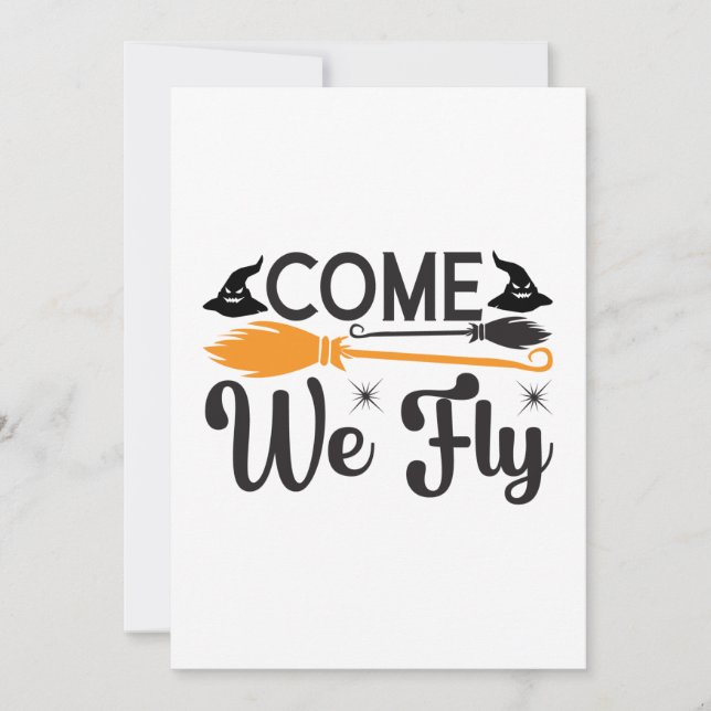 Halloween We Fly Birthday Einladung (Vorderseite)