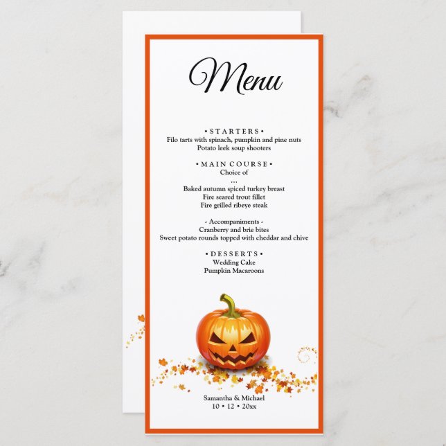 Halloween Wedding Pumpkin Wedding Menu Menükarte (Vorne/Hinten)