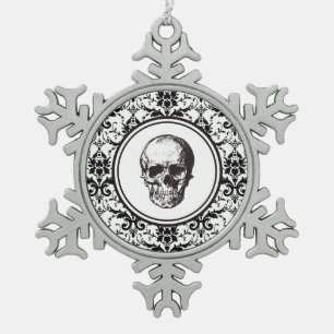 HALLOWEEN WEIHNACHTEN Schwarzes Damast-Muster Tote Schneeflocken Zinn-Ornament