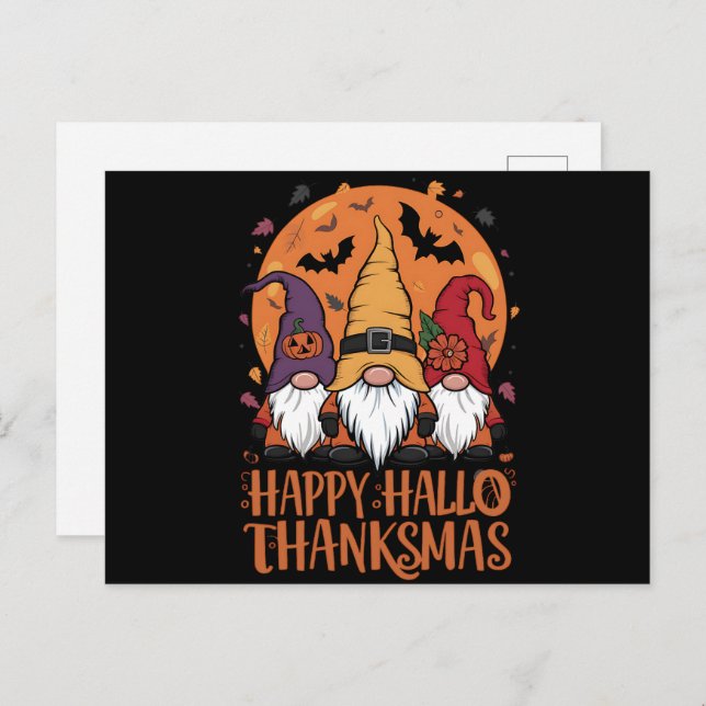 Halloween Weihnachtsgeschenk HalloDankeMas Gnomes Postkarte (Vorne/Hinten)