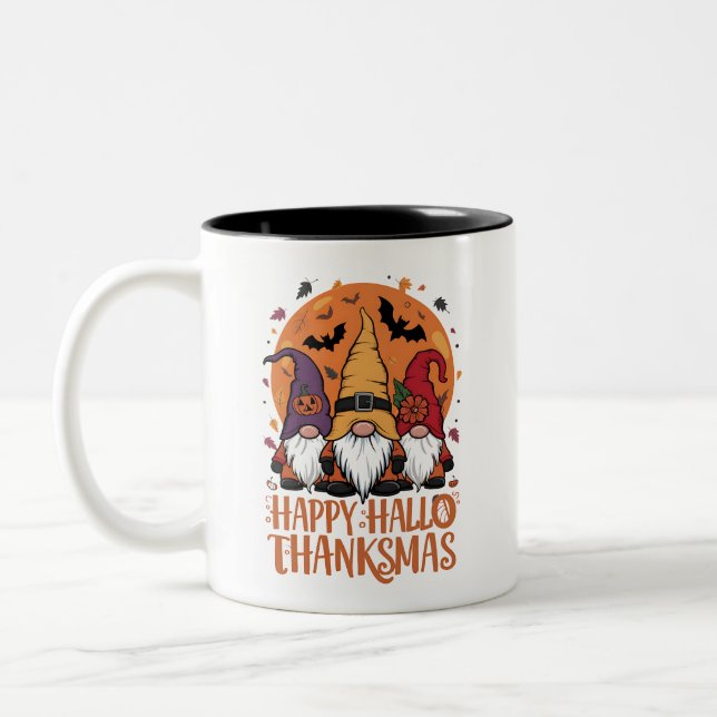 Halloween Weihnachtsgeschenk HalloDankeMas Gnomes Zweifarbige Tasse (Links)