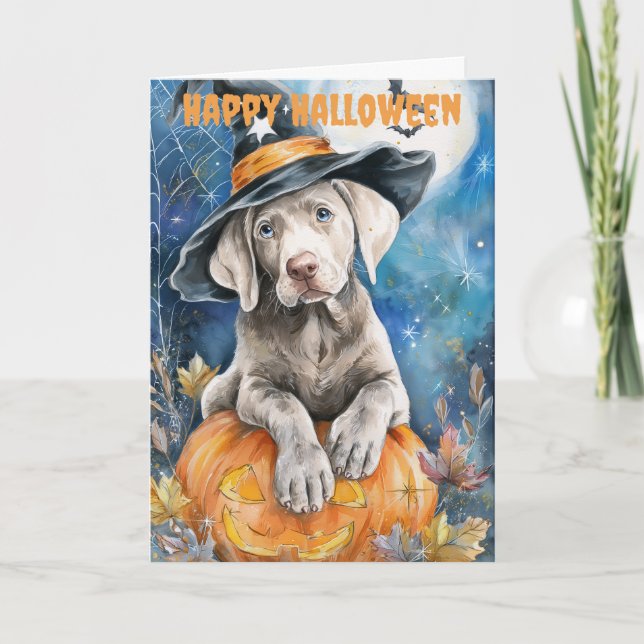 Halloween Weimaraner Dog Feiertagskarte (Vorderseite)