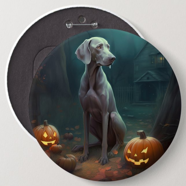 Halloween Weimaraner mit Pumpkins Beängstigend Button (Vorne & Hinten)