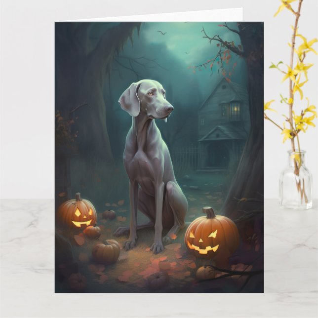 Halloween Weimaraner mit Pumpkins Beängstigend Karte (Gelbe Blume)