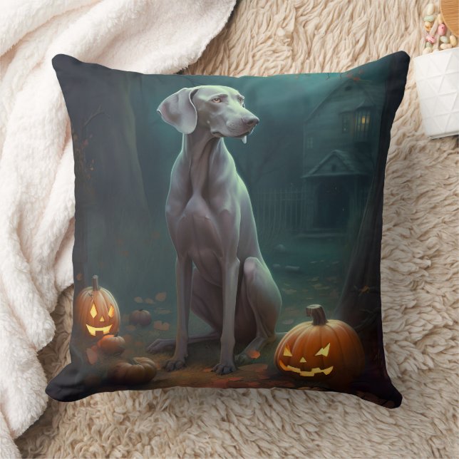 Halloween Weimaraner mit Pumpkins Beängstigend Kissen (Decke)