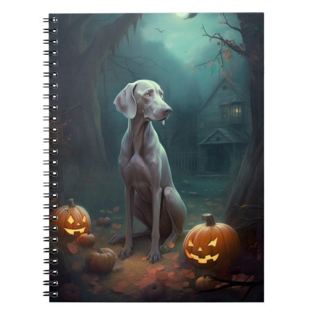 Halloween Weimaraner mit Pumpkins Beängstigend Notizblock (Vorderseite)