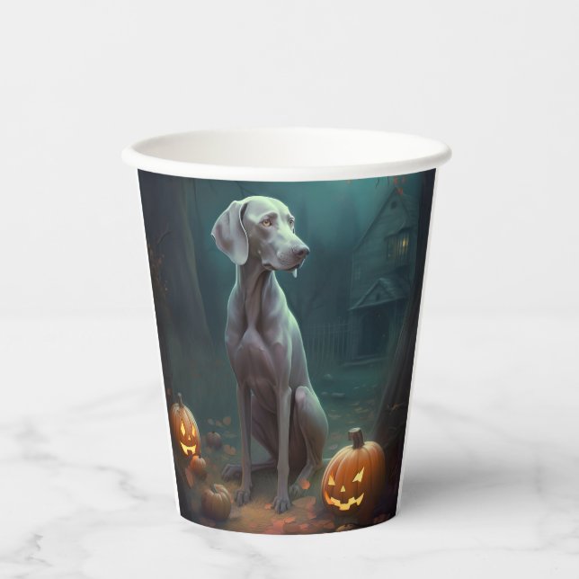 Halloween Weimaraner mit Pumpkins Beängstigend Pappbecher (Vorderseite)