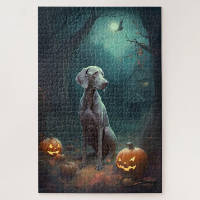 Halloween Weimaraner mit Pumpkins Beängstigend Puzzle (Vertikal)