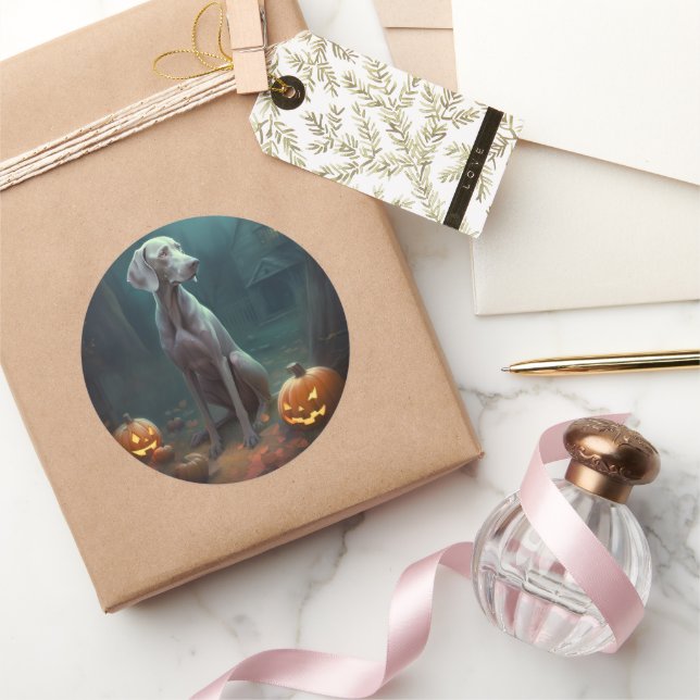 Halloween Weimaraner mit Pumpkins Beängstigend Runder Aufkleber (Schenken)