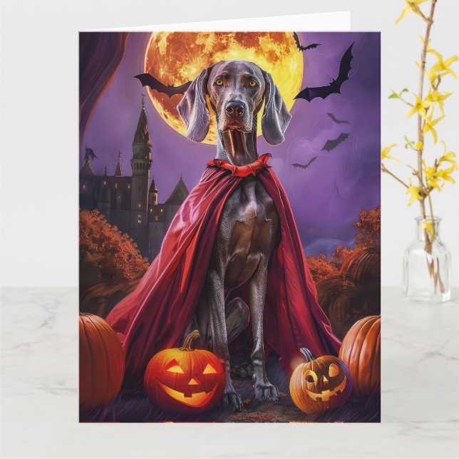 Halloween Weimaraner Vampire Pumpkins Beängstigend Karte (Gelbe Blume)
