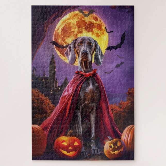 Halloween Weimaraner Vampire Pumpkins Beängstigend Puzzle (Vertikal)