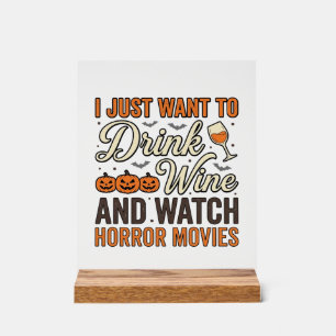 Halloween-Wein-Horrorfilme Vintage-Shirt-Design_ Acrylschild