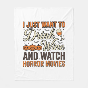 Halloween-Wein-Horrorfilme Vintage-Shirt-Design_ Fleecedecke
