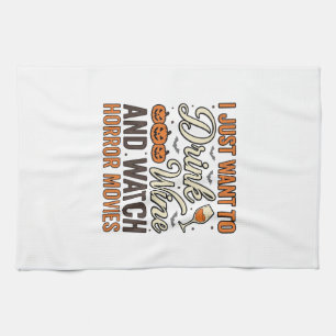 Halloween-Wein-Horrorfilme Vintage-Shirt-Design_ Geschirrtuch