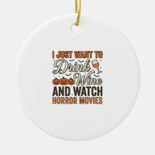 Halloween-Wein-Horrorfilme Vintage-Shirt-Design_ Keramik Ornament