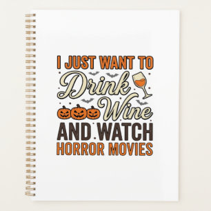 Halloween-Wein-Horrorfilme Vintage-Shirt-Design_ Planer