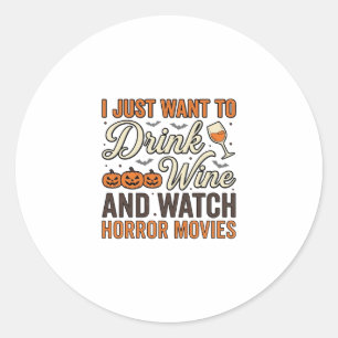 Halloween Wein Horrorfilme Vintage-Shirt-Design_ Runder Aufkleber