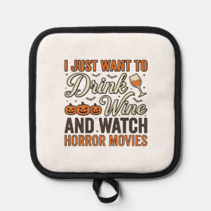 Halloween-Wein-Horrorfilme Vintage-Shirt-Design_ Topflappen