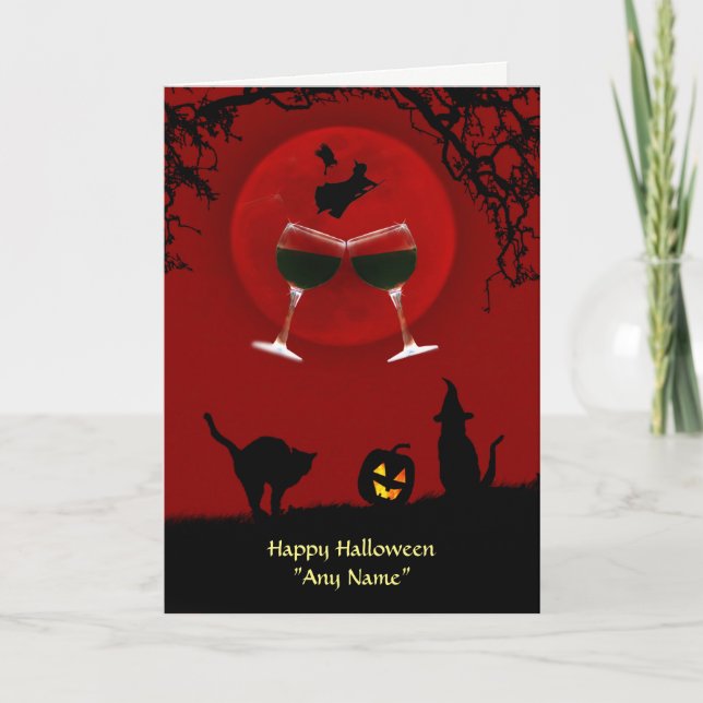 Halloween Wein und Hexen Individuelle Name Karte (Vorderseite)
