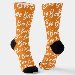 Halloween weiß orange Boo Textmuster Socken