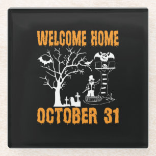 Halloween Welcome Zuhause Oktober Geburtstag Glasuntersetzer