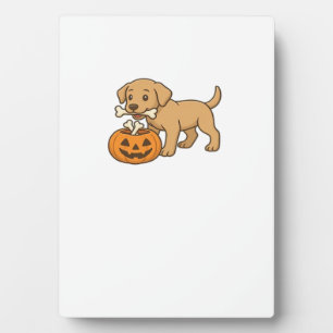 Halloween-Welpe mit Knochen und Kürbis-Kumpel Clas Fotoplatte