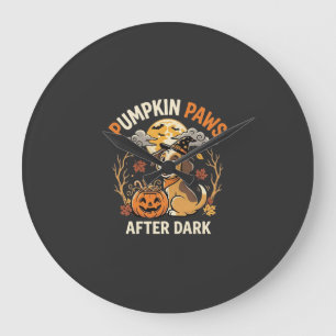 Halloween-Welpen-Kürbis-Nacht Große Wanduhr
