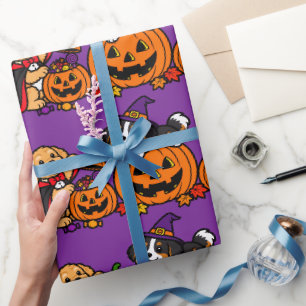 Halloween-Welpen und Kürbisse groß Geschenkpapier