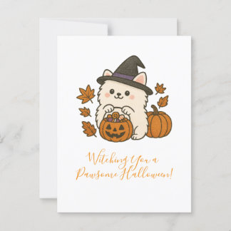 Halloween Wenskaart – Pomeranian met Heksenhoed Postkarte