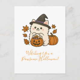 Halloween Wenskaart – Pomeranian met Heksenhoed Postkarte