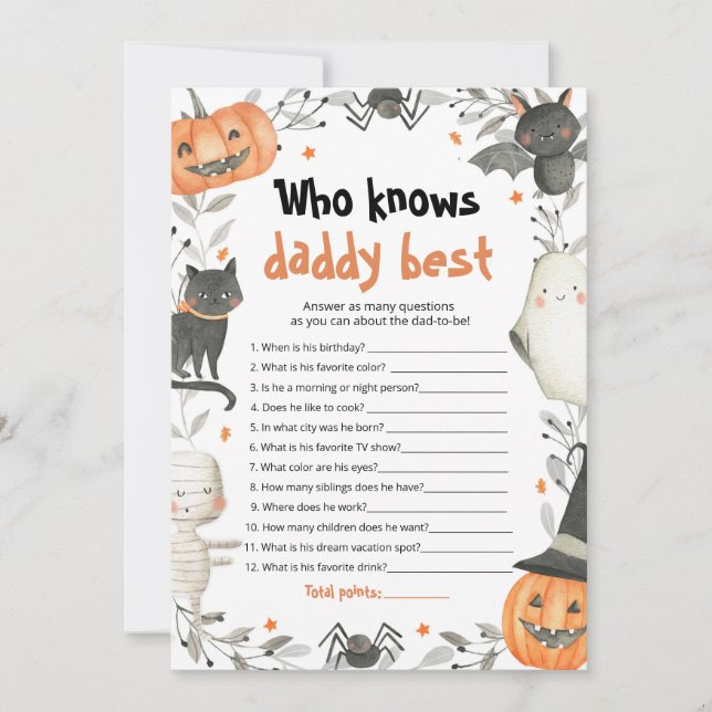 Halloween Wer Daddy Best Baby Shower Game kennt Einladung (Vorderseite)