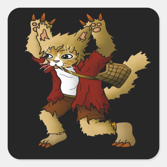 Halloween Werewolf Cat Quadratischer Aufkleber (Vorderseite)