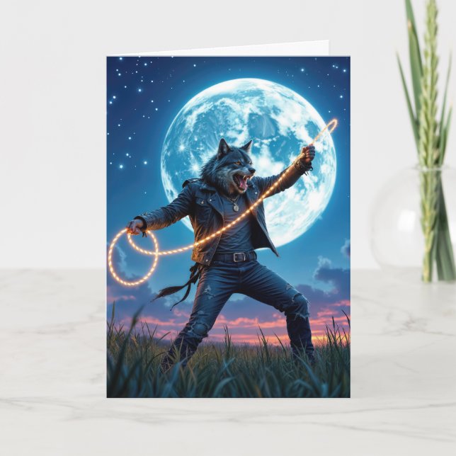 Halloween Werewolf Lassoing a Vollmond Karte (Vorderseite)
