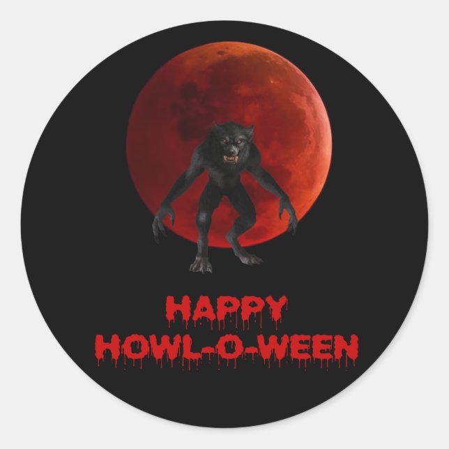 Halloween Werewolf Lycan Red Blood Moon Dripping Runder Aufkleber (Vorderseite)