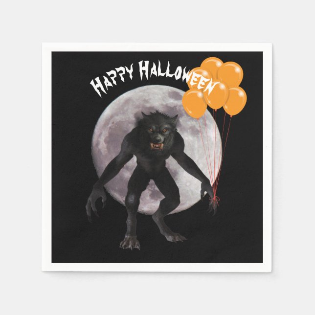 Halloween Werewolf mit Balloons Serviette (Vorderseite)