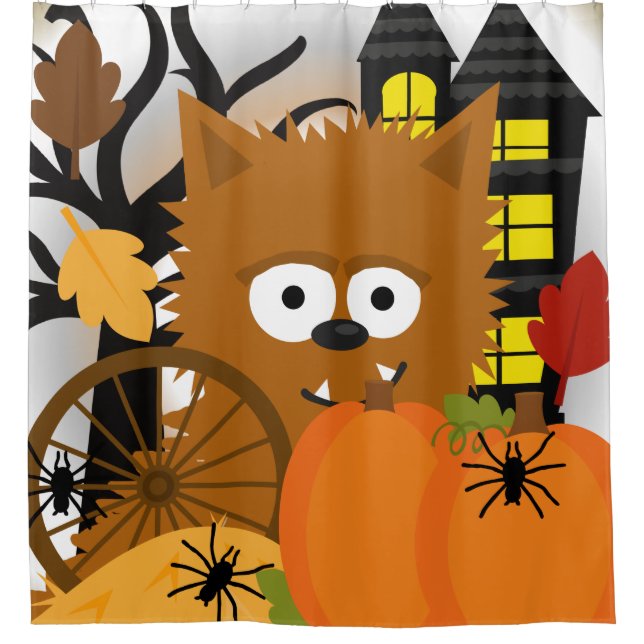 Halloween Werewolf Spuk House Spiders Pumpkin Duschvorhang (Vorderseite)