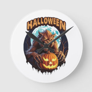 Halloween-Werwolf Runde Wanduhr