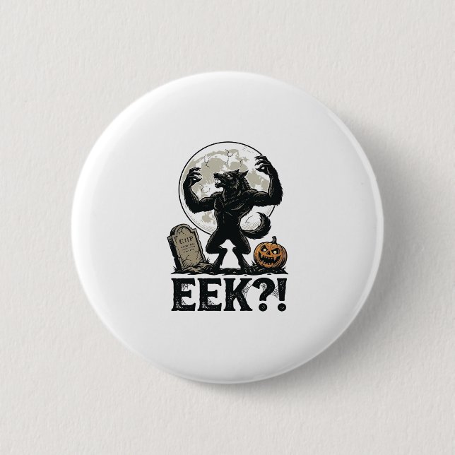 Halloween-Werwolf-Shirt Vintage-Mond-Prägung Button (Vorderseite)