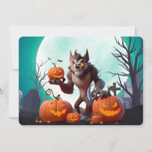 Halloween Werwolf und Kürbis Einladung
