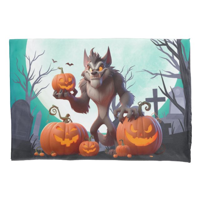 Halloween Werwolf und Kürbis Kissenbezug (Vorderseite)