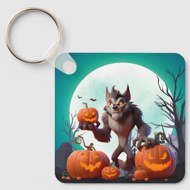 Halloween Werwolf und Kürbis Schlüsselanhänger (Vorderseite)