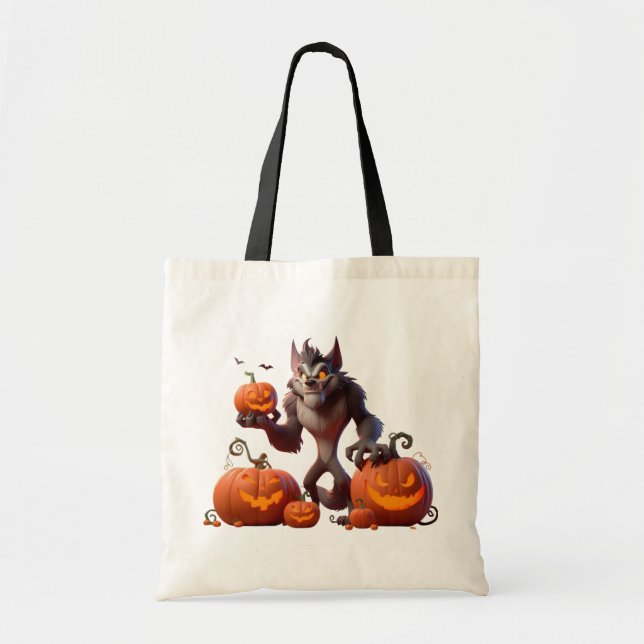 Halloween Werwolf und Kürbis Tragetasche (Vorne)