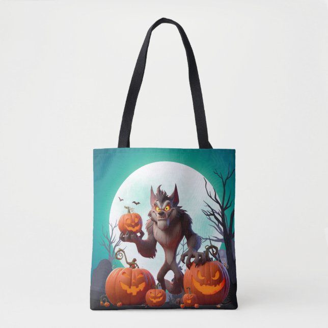 Halloween-Werwolf und Kürbisse (Vorderseite)