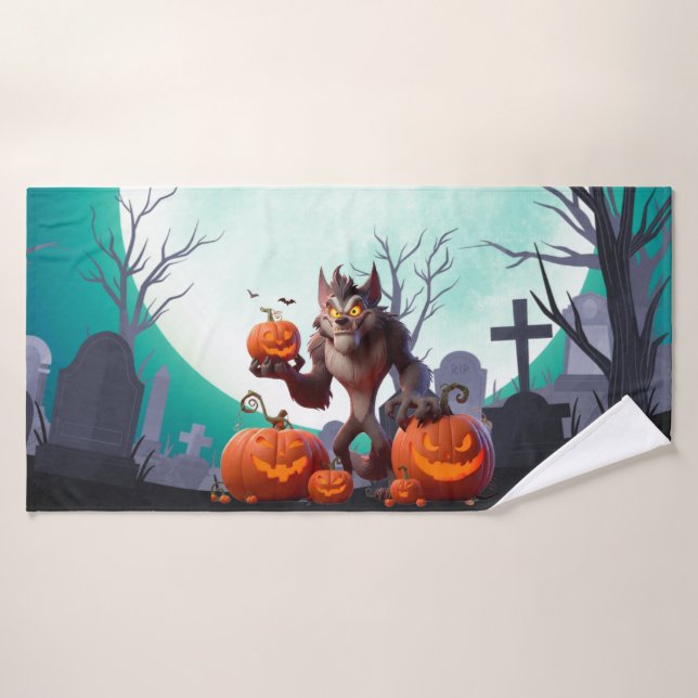 Halloween-Werwolf und Kürbisse Badehandtuch (Badehandtuch)