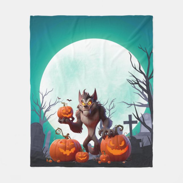 Halloween-Werwolf und Kürbisse Fleecedecke (Vorderseite)