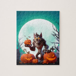 Halloween-Werwolf und Kürbisse Puzzle