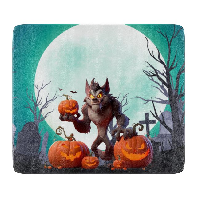 Halloween-Werwolf und Kürbisse Schneidebrett (Vorderseite)