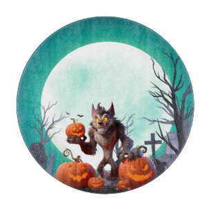 Halloween-Werwolf und Kürbisse Schneidebrett