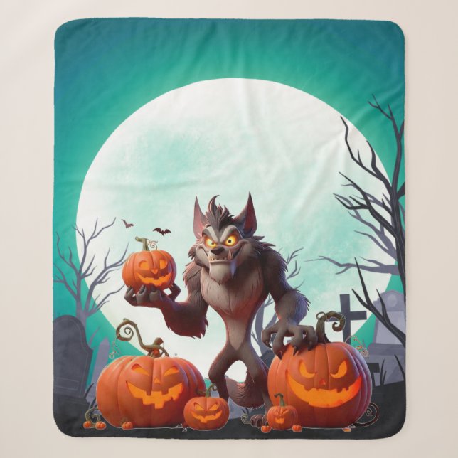Halloween-Werwolf und Kürbisse Sherpadecke (Vorderseite)