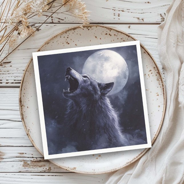 Halloween Werwolf Wolf Heulender Mond Serviette (Von Creator hochgeladen)